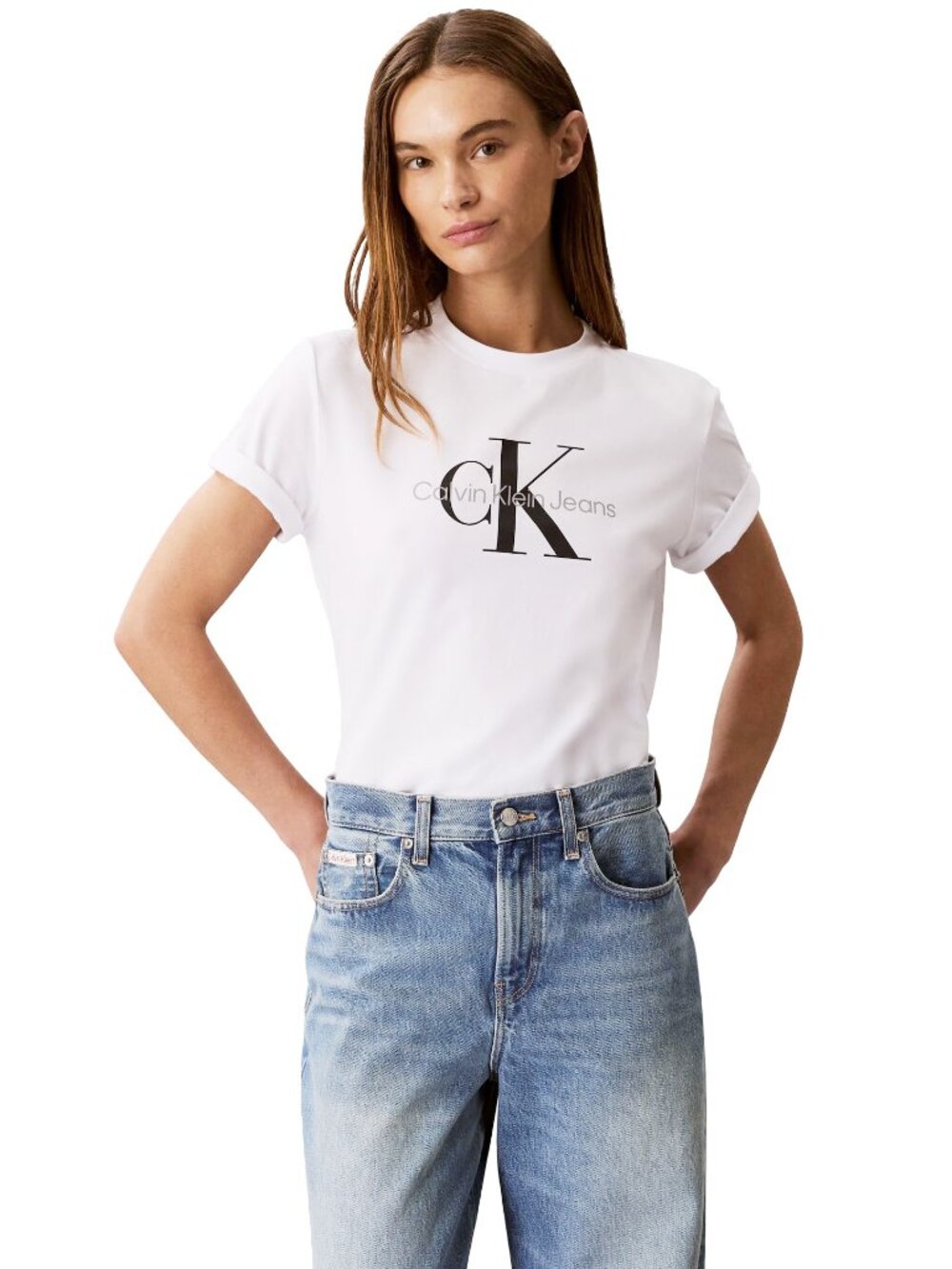 CK Jeans Calvin Klein White Metallic Monogram Logo Crewneck T-Shirt SIZE M